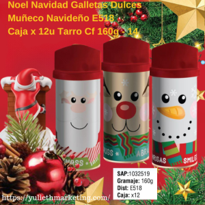 Noel Navidad Galletas Dulces Muñeco Navideño E518 Caja x 12u Tarro Cf 160g - 14